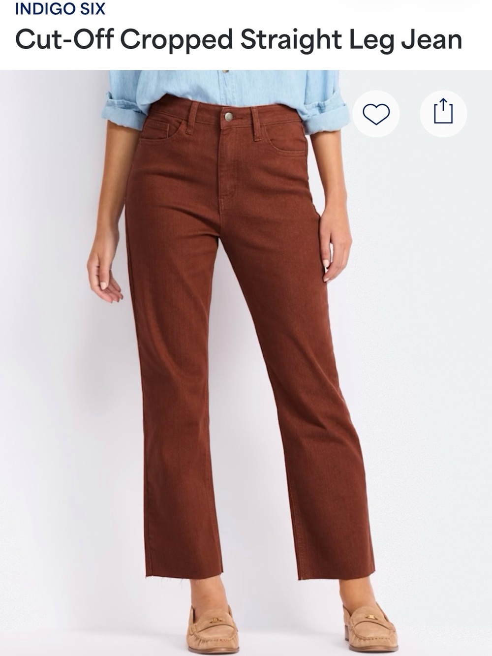 Indigo Straight Leg Cut-Off Jeans - Rust